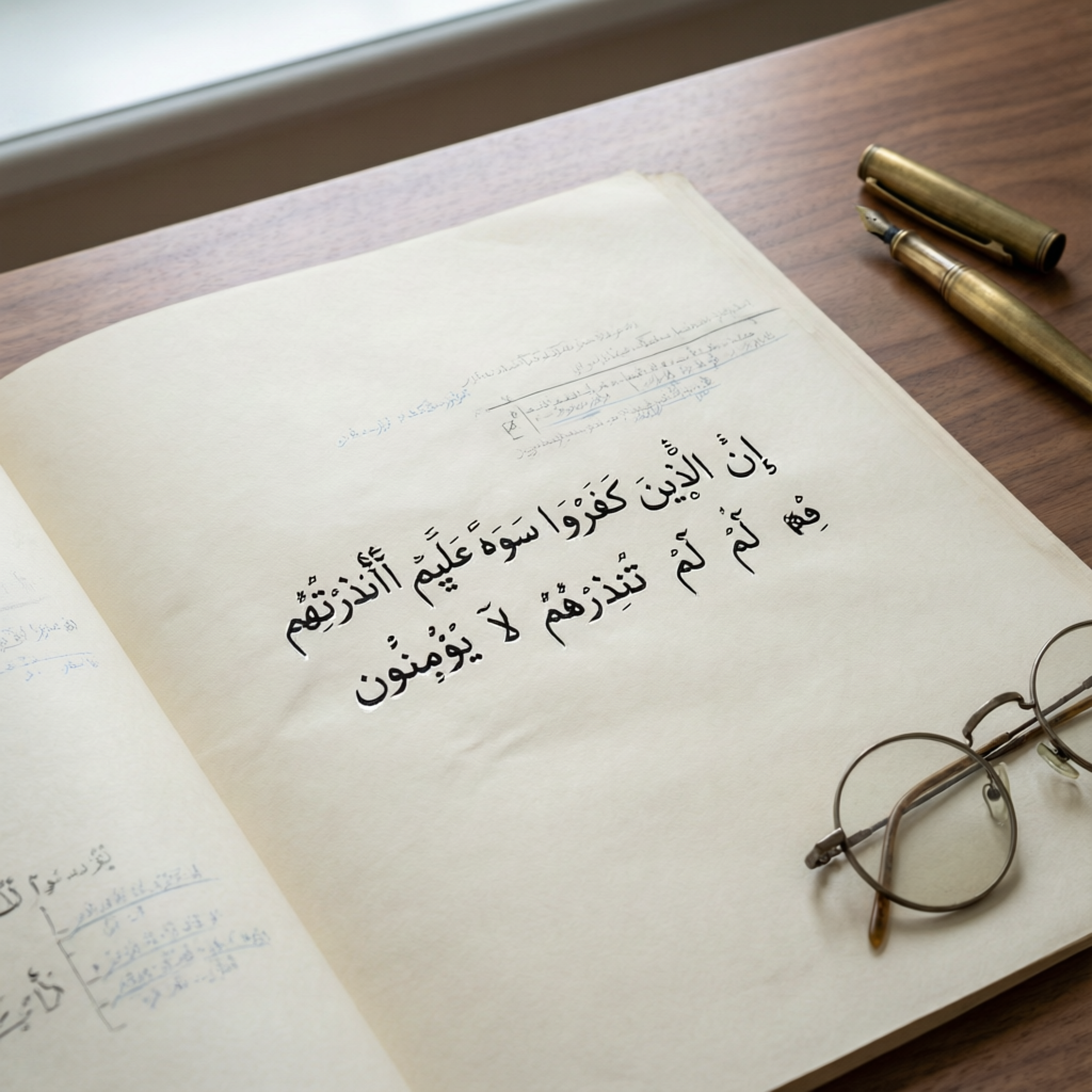 إِنَّ الَّذِينَ كَفَرُوا سَوَاءٌ عَلَيْهِمْ أَأَنذَرْتَهُمْ أَمْ لَمْ تُنذِرْهُمْ لَا يُؤْمِنُونَ