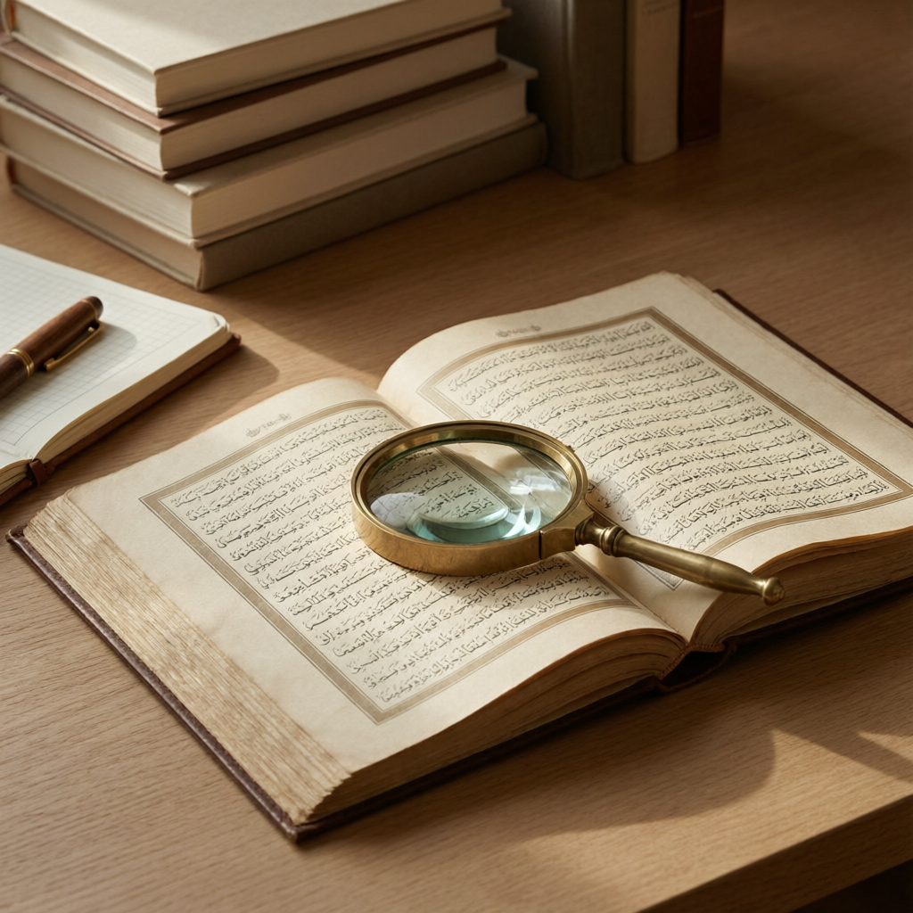 الهدف هنا ليس الدفاع أو الهجوم. إنه التحقيق. يقدم القرآن نفسه ككتاب آيات لقوم يتفكرون